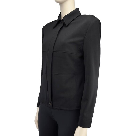 CLEO Lightweight Minimalist Office Black Hips Lenght Shoulderpads Jacket sz 6 - Picture 2 of 7